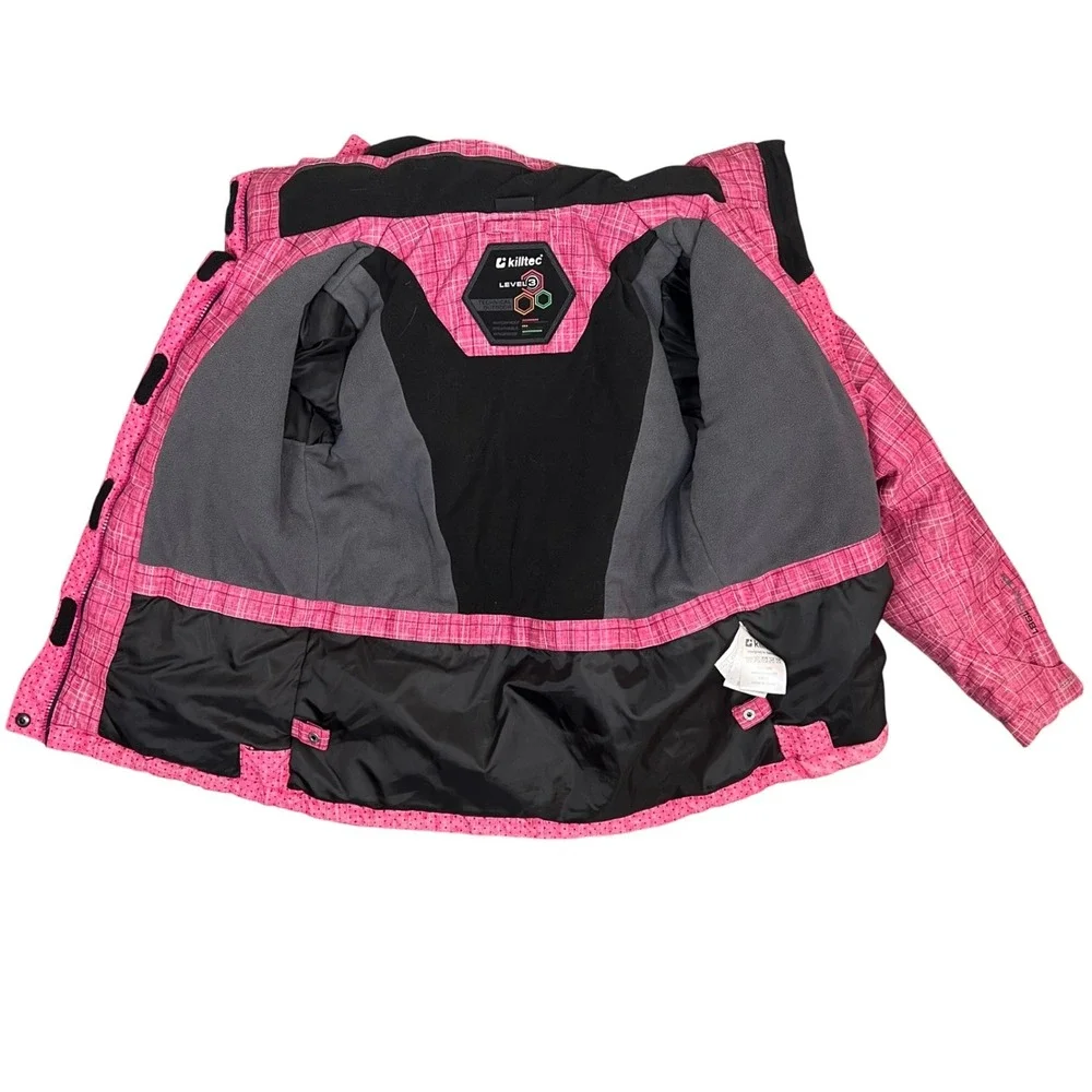 Killtec Pink Plaid Ski‎ Jacket Hooded Waterproof Breathable Kids Size 10